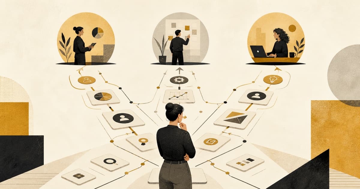 A professional compares three career paths built from cards representing proven work evidence